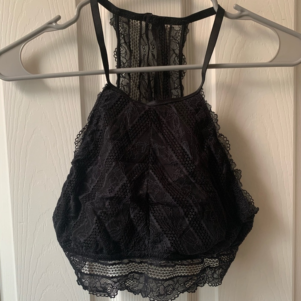Black Halter Lace Bralette with Racerback
